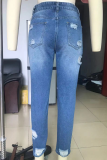 Street Patchwork Tassel Ripped Capris Straight Bottoms