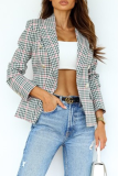 Casual Street Plaid Split Joint Buckle Turn-back Collar Outerwear