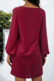 Casual Patchwork Lace  Contrast V Neck A Line Dresses
