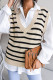 Fashion Casual Striped Split Joint V Neck Tops