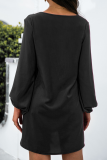 Casual Patchwork Lace  Contrast V Neck A Line Dresses