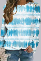 Fashion Casual Print Split Joint O Neck Tops