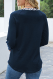 Casual Leopard Hollowed Out Split Joint O Neck Tops