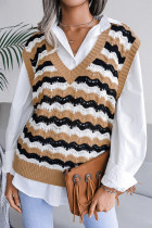 Fashion Casual Striped Split Joint V Neck Tops