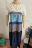 Casual Patchwork Fold  Contrast O Neck Dresses