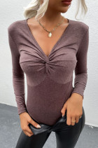 Fashion Casual Solid Patchwork V Neck Bodysuits