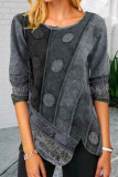Fashion Casual Print Asymmetrical O Neck T-Shirts