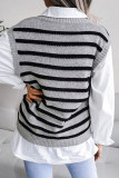 Fashion Casual Striped Split Joint V Neck Tops