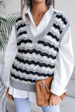 Fashion Casual Striped Split Joint V Neck Tops