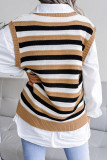 Fashion Casual Striped Split Joint V Neck Tops