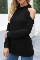 Casual Solid Hollowed Out Split Joint Half A Turtleneck Tops