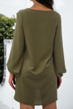 Casual Patchwork Lace  Contrast V Neck A Line Dresses