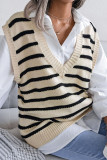 Fashion Casual Striped Split Joint V Neck Tops