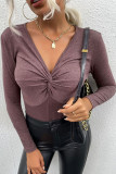 Fashion Casual Solid Patchwork V Neck Bodysuits
