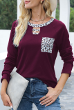 Casual Leopard Hollowed Out Split Joint O Neck Tops