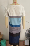 Casual Patchwork Fold  Contrast O Neck Dresses