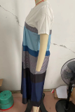 Casual Patchwork Fold  Contrast O Neck Dresses