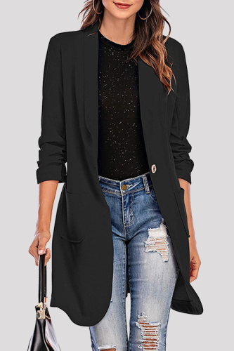 Street Solid Pocket Buttons Turn-back Collar Outerwear