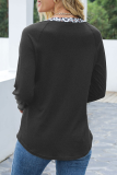 Casual Leopard Hollowed Out Split Joint O Neck Tops