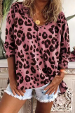 Casual Leopard Split Joint Basic V Neck Tops