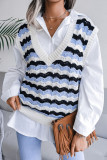Fashion Casual Striped Split Joint V Neck Tops