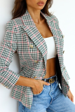 Casual Street Plaid Split Joint Buckle Turn-back Collar Outerwear