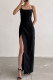 Fashion Street Solid Slit Spaghetti Strap One Step Skirt Dresses