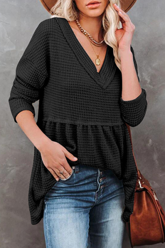 Casual Solid Split Joint Fold V Neck Tops