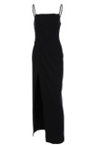 Fashion Street Solid Slit Spaghetti Strap One Step Skirt Dresses