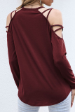 Casual Solid Hollowed Out Split Joint O Neck Tops