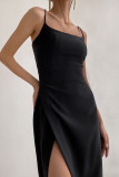 Fashion Street Solid Slit Spaghetti Strap One Step Skirt Dresses