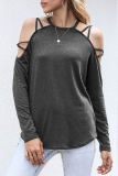 Casual Solid Hollowed Out Split Joint O Neck Tops