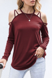 Casual Solid Hollowed Out Split Joint O Neck Tops