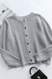 Casual Solid Buckle O Neck Tops Sweater