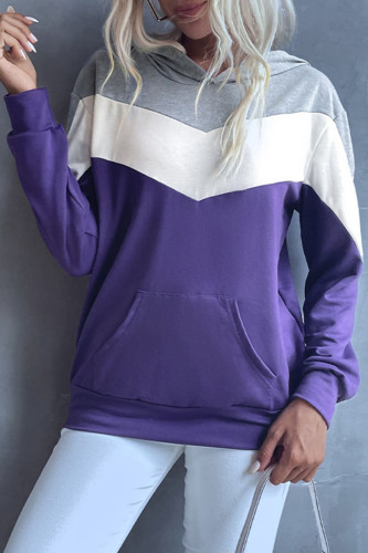Fashion Street Solid Patchwork Hooded Collar Tops