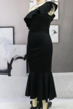 Fashion Celebrities Solid Split Joint One Shoulder Pencil Skirt Dresses