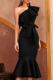 Fashion Celebrities Solid Split Joint One Shoulder Pencil Skirt Dresses