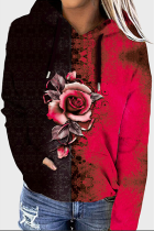 Casual Street Print Split Joint Pocket Hooded Collar Tops
