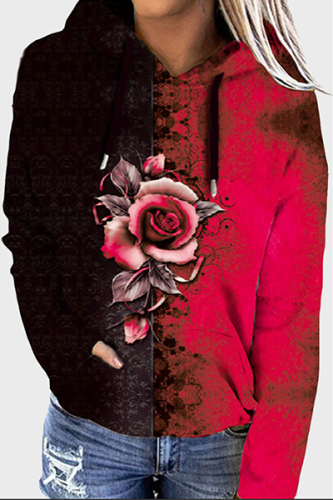 Casual Street Print Split Joint Pocket Hooded Collar Tops
