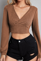 Casual Solid Split Joint V Neck Tops