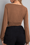Casual Solid Split Joint V Neck Tops