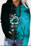 Casual Street Print Split Joint Pocket Hooded Collar Tops