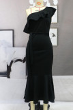 Fashion Celebrities Solid Split Joint One Shoulder Pencil Skirt Dresses