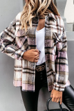 Casual Plaid Buckle Turndown Collar Outerwear