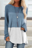 Casual Patchwork Basic  Contrast O Neck Tops