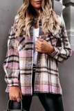 Casual Plaid Buckle Turndown Collar Outerwear