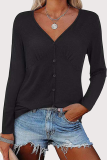 Casual Solid Buckle V Neck Tops