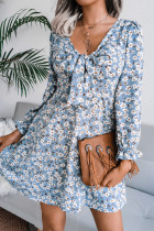 Fashion Casual Print Split Joint V Neck A Line Dresses