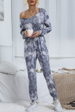 Fashion Casual Tie Dye Split Joint O Neck Jumpsuits
