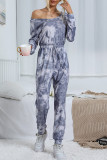 Fashion Casual Tie Dye Split Joint O Neck Jumpsuits